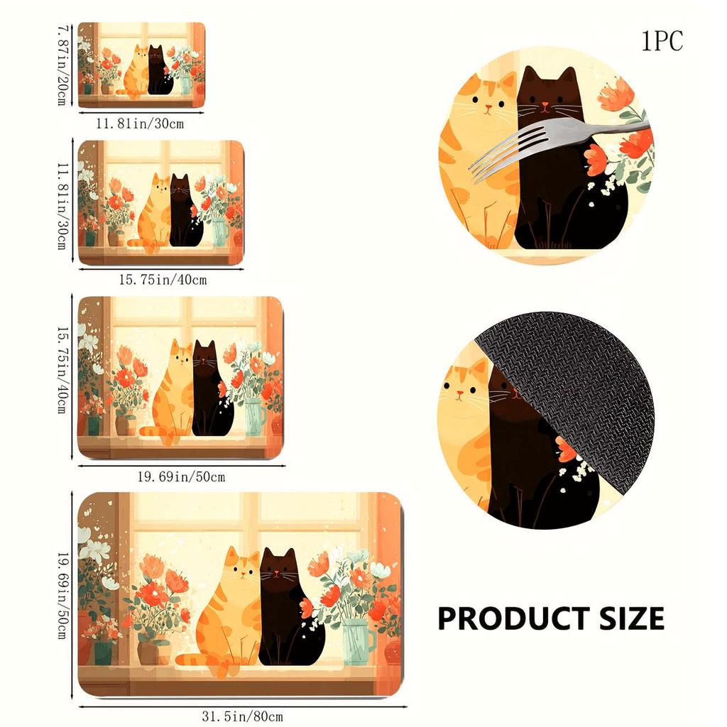 1Pcs Rubber Drying Mat With Orange Black Cat  For Coffee Shop Restaurant Kitchen Carpet Tableware Durable Diatom Mud Table Mat Pet Mat Coffeeware