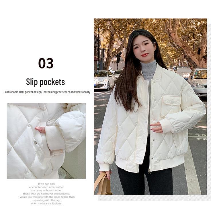 Maillard Argyle Women's Winter Baseball Jacket - Fashionable, Short, Loose, Thickened Cotton-Padded Coat
