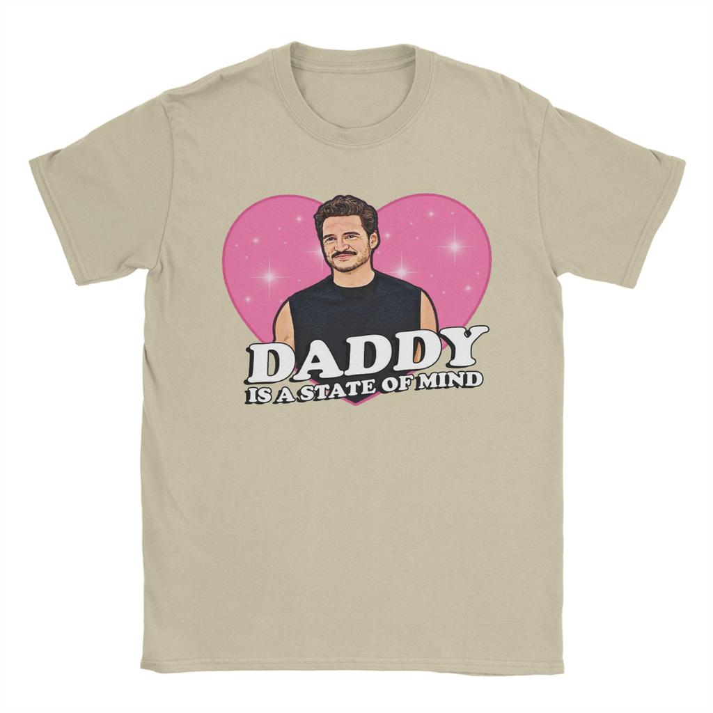Men T-Shirts Pedro Pascal Daddy State of Mind Love Heart Funny Cotton Tees Short Sleeve  T Shirt Crew Neck Tops Gift Idea