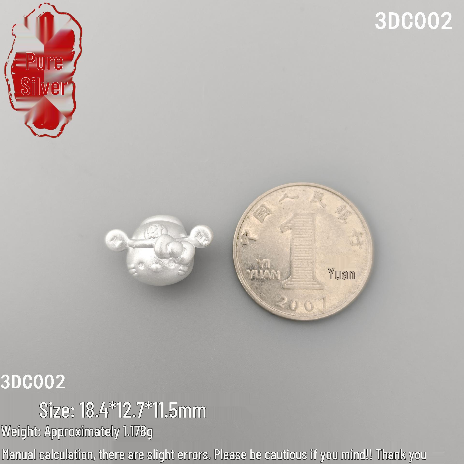 S999 Sterling Silver Cartoon Cat & Wealth God Spacer Beads for Bracelets - Pure 3D Silver Accessories S999 Sterling Silver: Single Price