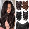 20Inch Synthetic Long Wavy Curly 5 Clip In Hair Extension Fashion Invisible V-shaped Heat Resistant Black Hairpiece for Women