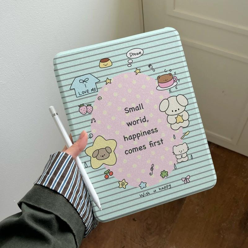 Cute Mint Stripe Dog IPad Case 10th/11th/12th Gen Mini Rotatable With Pencil Holder