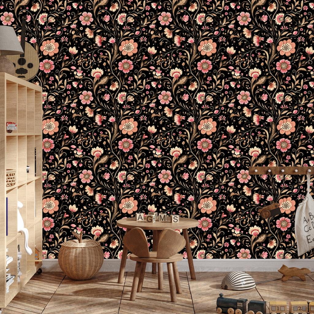 Beautiful Flowers Wallpaper Black and Brown for Living Room and Bedroom 50x1000