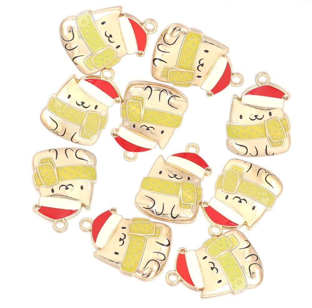 10pcs Alloy Enamel Christmas Charms Cute Xmas Pet Dog Bone Pendants For Jewelry Making DIY Earrings Necklace Gifts Accessories