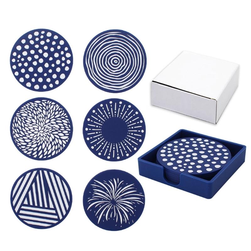9.6cm Silicone Coasters Set for Various Cups and Mugs Nonslip Printed Pattern Cup Mat Heat Resistant Table Protectors