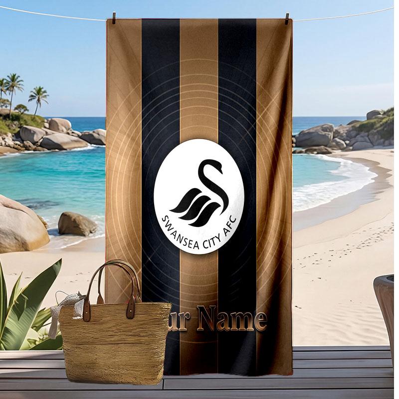 Swansea City FC Personalisiertes Bedrucktes Strandtuch Fußballlogo Unterstützung Benutzerdefinierter Name Text Absorptionsfähiges Handtuch für Sport Reisen Besonderes Geschenk