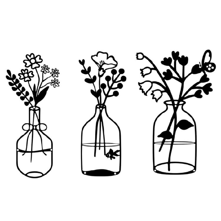 Metal Flower Vase Wall Decorations, Metal Flower Vase Wall Arts Sign Metal Decorations
