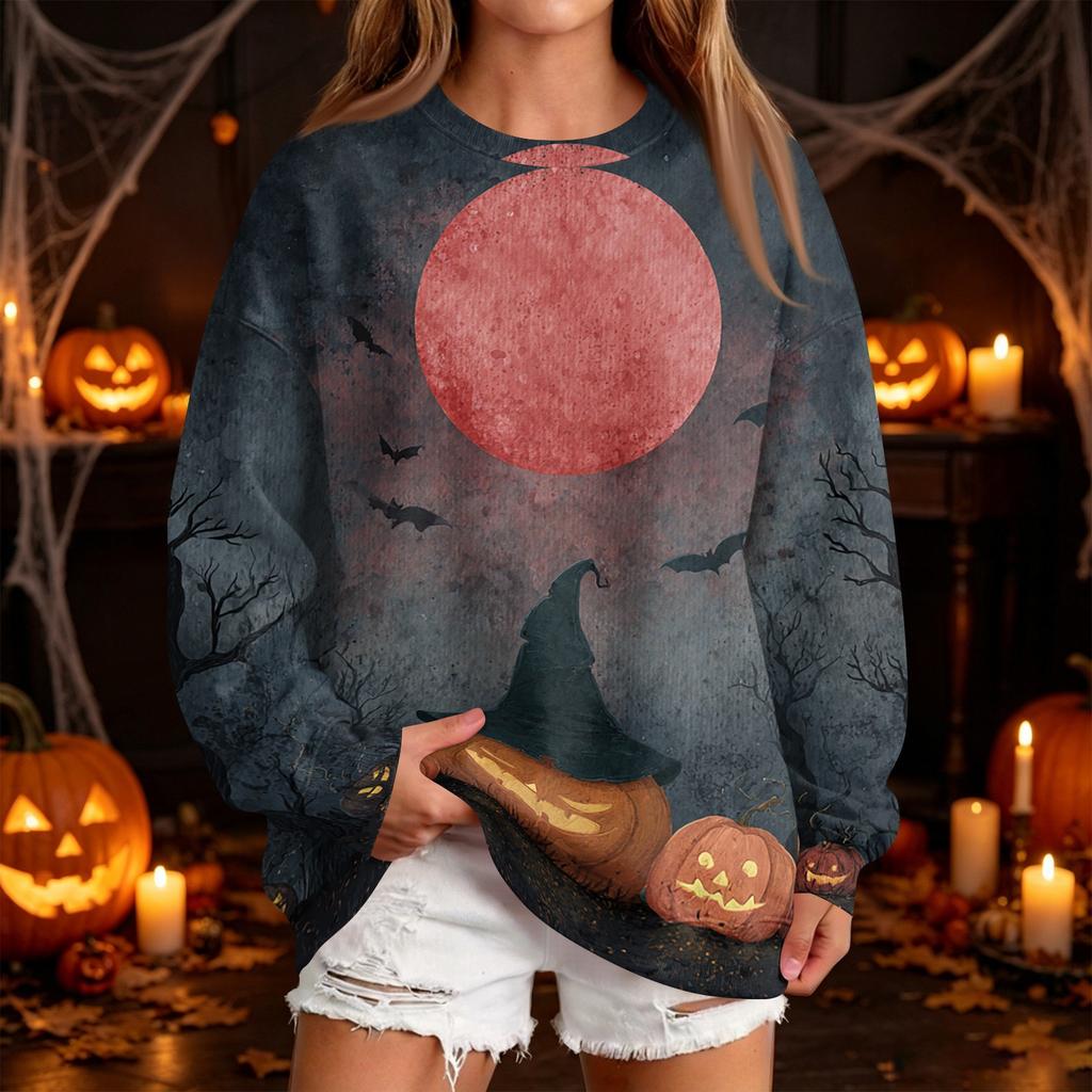 Women's Fashion Casual Halloween Print Round Neck Sweatshirt
