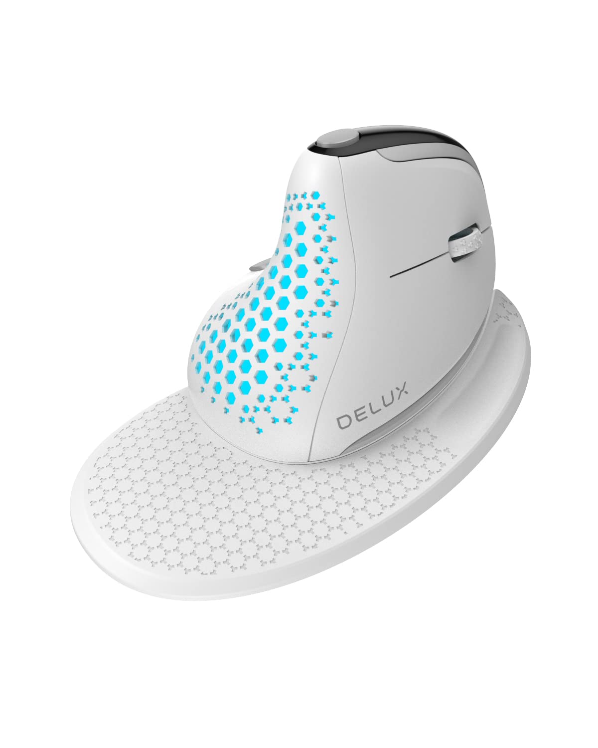 

DELUX Seeker Ergonomic OLED 6 Buttons Thumb 7200 3 RGB Wrist Rest 3 Modes Mouse, Wireless, Screen, & Wheel, Quiet, DPI, Modes Wired/Wireless білий