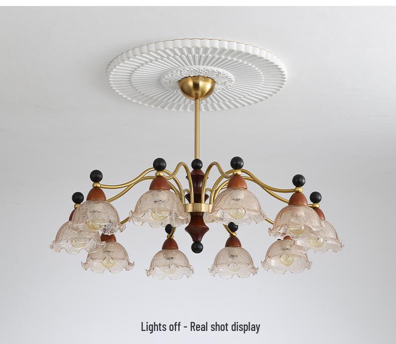 French Mid-Century Walnut Chandelier - Nanyang Style for Living, Dining, or Bedroom