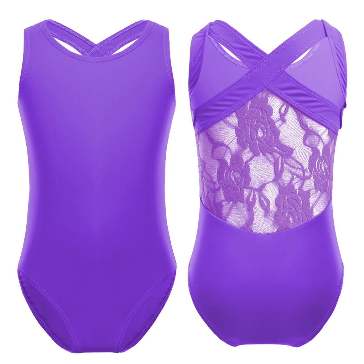 

Детский гимнастический балетный купальник без рукавов с двойными бретелями для девочек, спортивная танцевальная одежда, топы на бретелях, наряды 8-10 Years фиолетовый