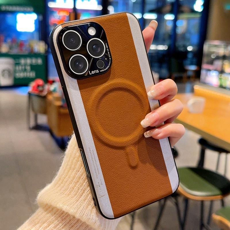 Hit Color Leather Strong Magnetic Case For iPhone 14 15 16 Pro Max Plus Coque Business Metal Camera Protection Shockproof Cover