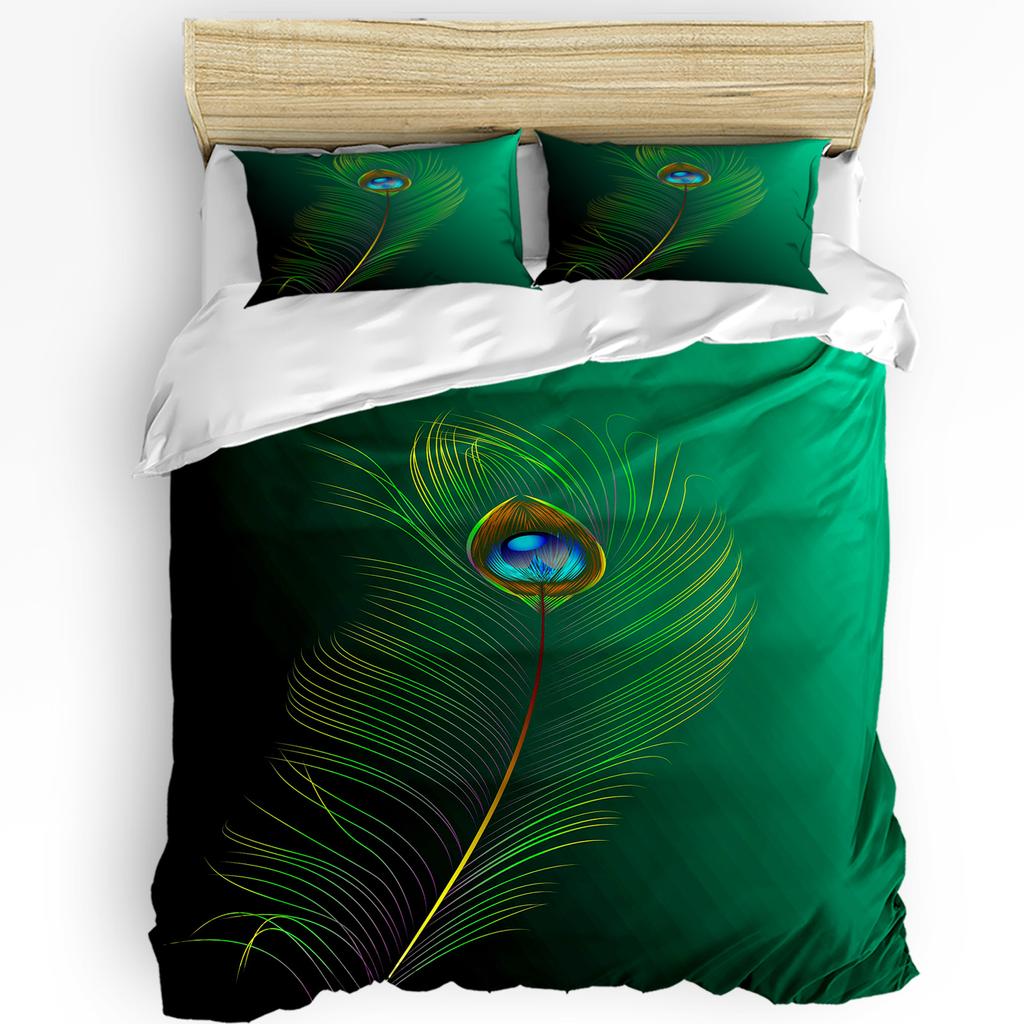 Peacock Bedding Set Comforter Duvet Cover Pillow Shams Peacock Feathers Closeup Simple Picture Mini Bedding Cover Double Bed Set