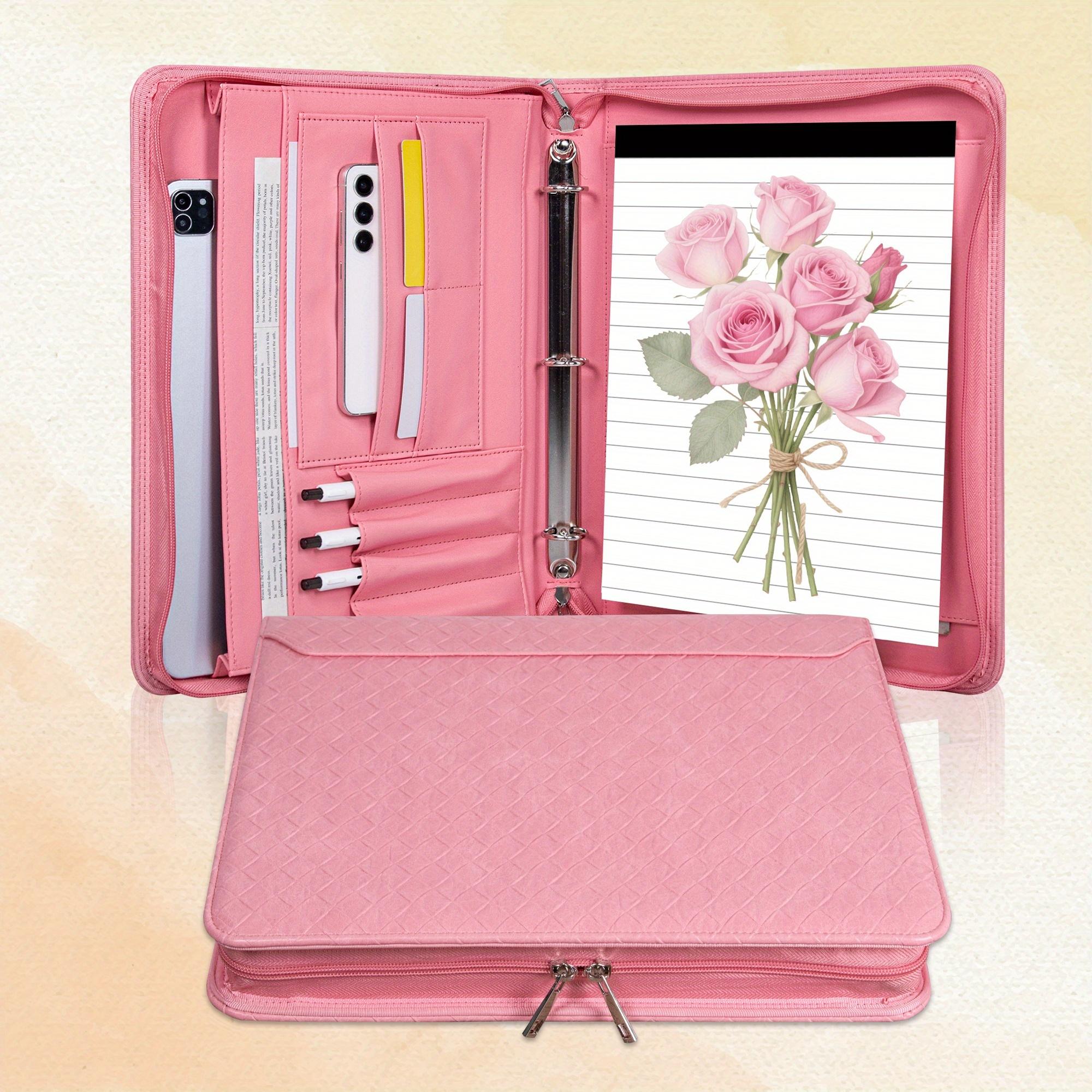 Розовый веганский кожаный планшет-портфель, А4, 3-кольцевой скоросшиватель на молнии с карманом для ноутбука. Идеальный подарок для женщин!