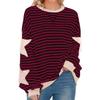 Women's Fashion Striped Star Print Round Neck Long Sleeved Pullover Color Blocked Pullover Sweatshirt Top