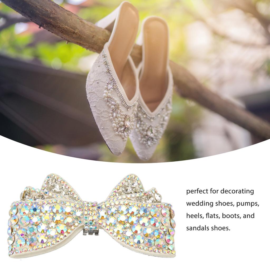 Bow Shoe Clip 3.5in Long 2.4in Wide Detachable Shiny Durable Light Bowknot Shoe Buckle for Wedding Party DIY