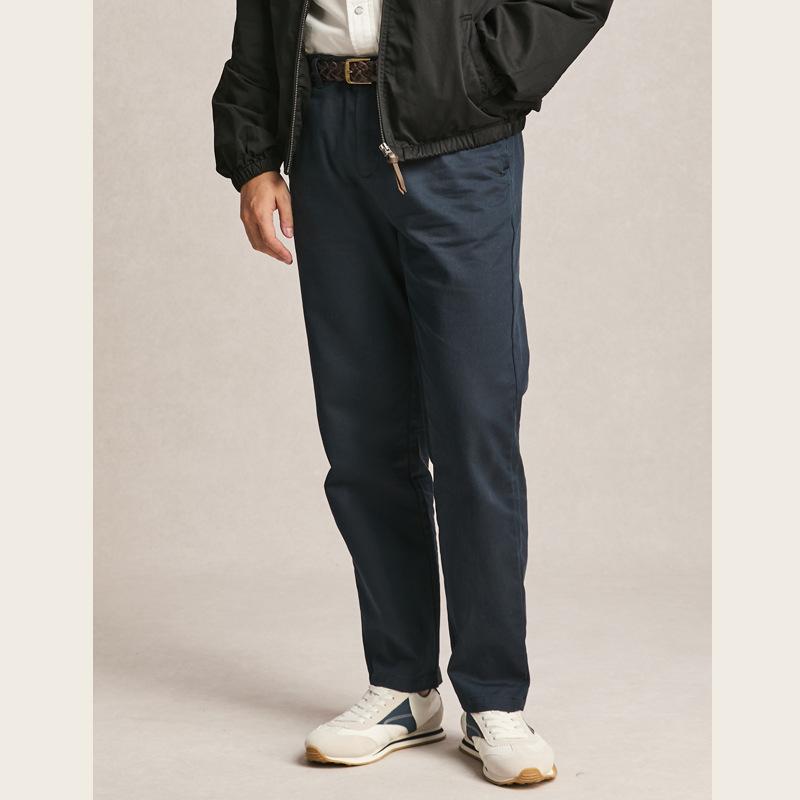 

Мужские белые хлопковые брюки цвета хаки в стиле 25 лет, прилегающего силуэта - Весенне-осенние универсальные повседневные прямые 30 темно-синий