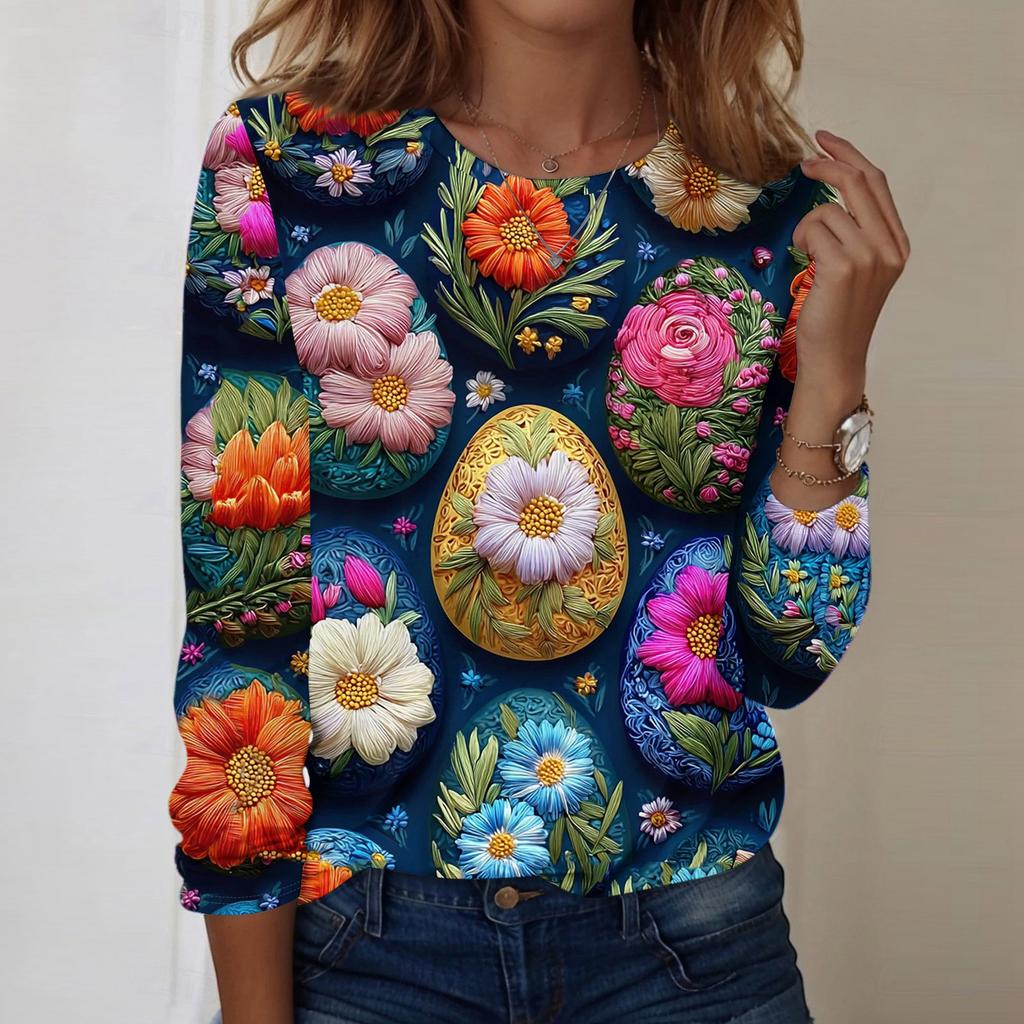 Langarmshirts für Damen, niedlicher Aufdruck, Grafik-T-Shirts, Blusen, lässig, Übergröße, Basic-Tops, Pullover