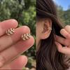 Women’s Rhinestone Leaf Design Ear Clips, No Piercing Needed, Adjustable & Pain-Free
