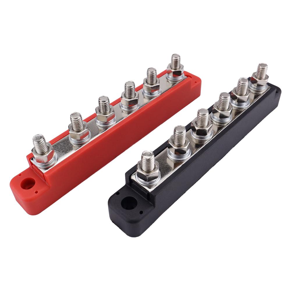 Bus Bar Marine 12V-48V Power Distribution Block with Cover with 6 x 1/4” (M6) Post Battery 12V Bus Bar for Car Boat Marine
