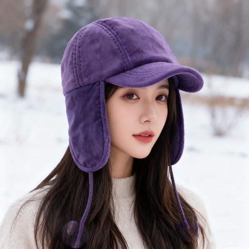 Autumn Winter Plain Ski Lei Feng Hat Unisex Warm Windproof Earflap Simple Versatile