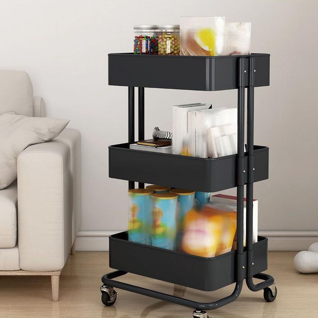 3 Tier Rolling Cart Minimalist Style Sturdy Carbon Steel Mobile Utility Cart for Kitchen Bathroom Living Room Bedroom