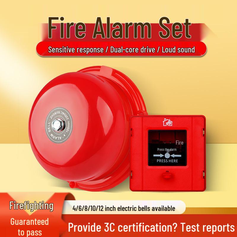 Fire Alarm Buzzer with One-Key Manual Fire Button & Dry Battery Electric Bell Manual Fire Button (Regular)
