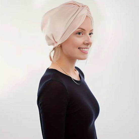 Hair Care Hat Double Layer Imitation Silk Sleep Hat Back Adjustable Buckle Turban Hat Solid Color Home Headwear