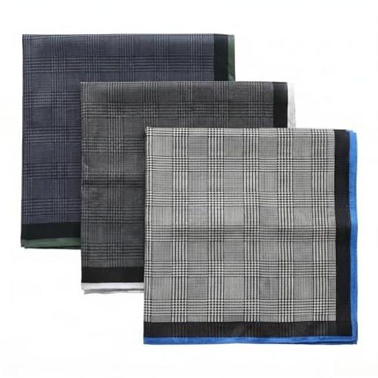 DsHome Handkerchief Mens 100 Cotton Check Pattern Thin Absorbent Set 3 4242cm