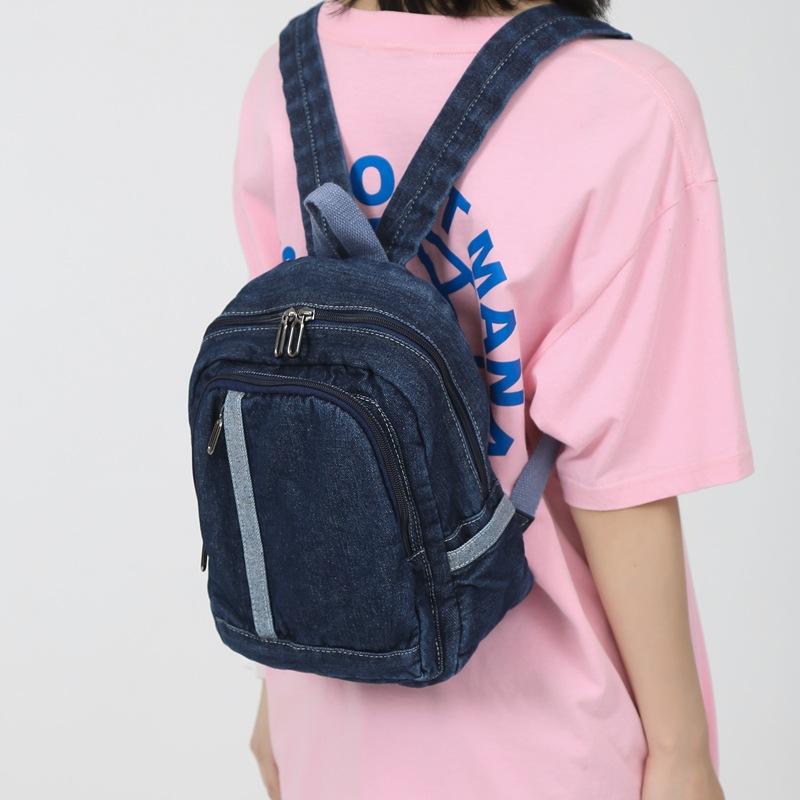 Washed Denim Literary Small Backpack Female Fashion Student Schoolbag Simple Canvas Travel Small Backpack Female