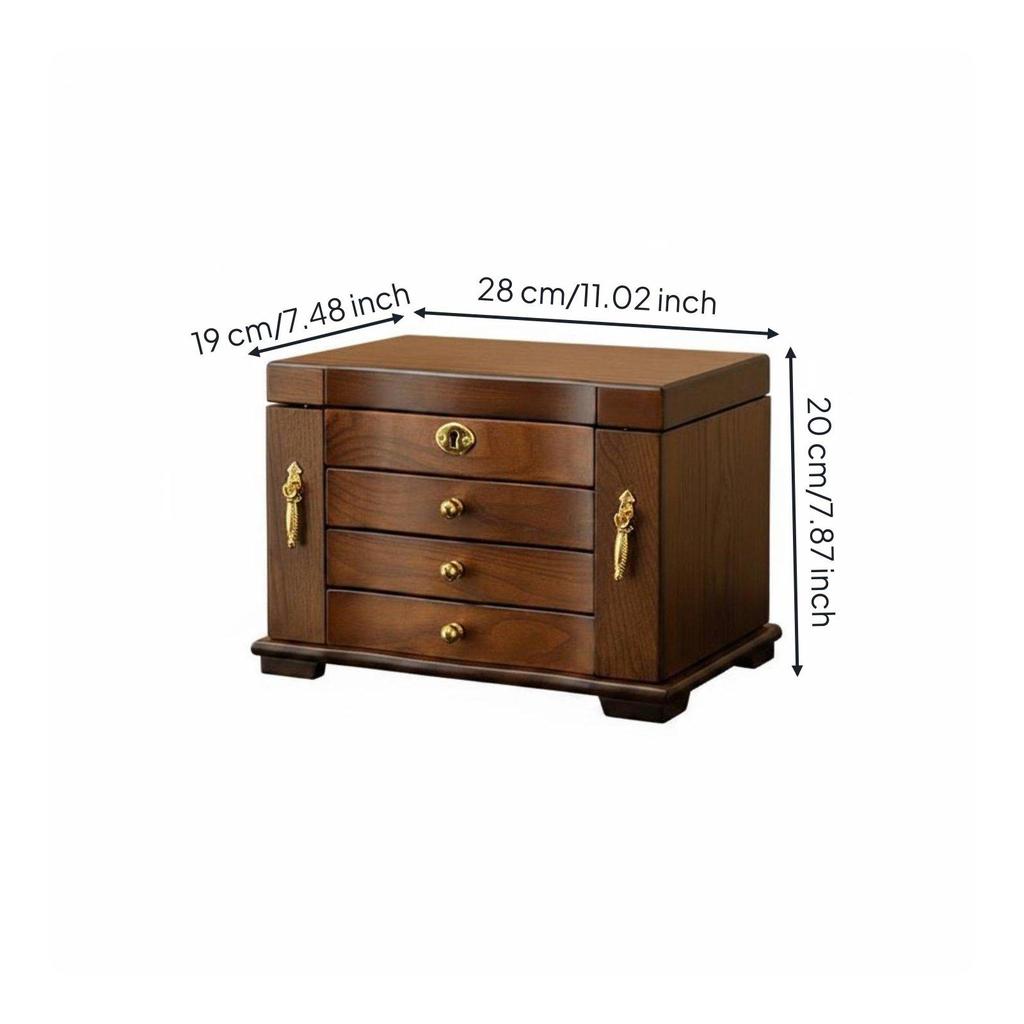 Large Wooden Jewelry Chest Organizer with Lock Drawer Holder for Rings Necklaces