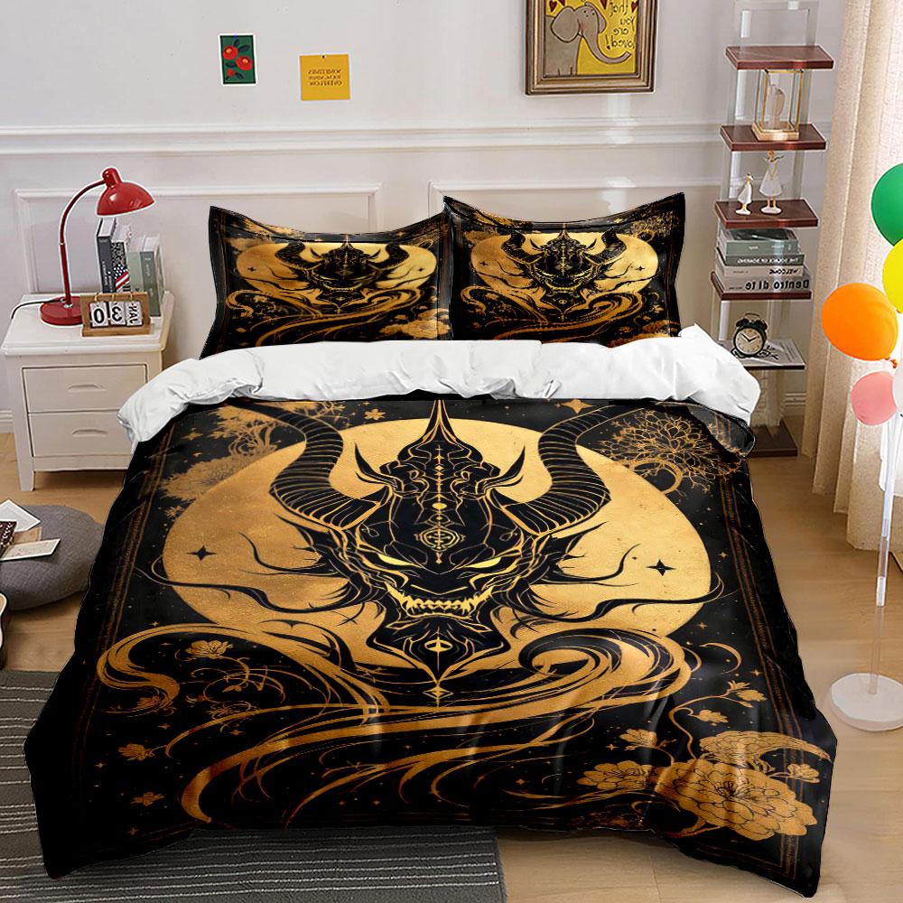 Golden horned demon face. Bedding sets Duvet cover sets Duvet covers Pillowcases(1 * Duvet Cover 2 * Pillowcases without duvet insert)