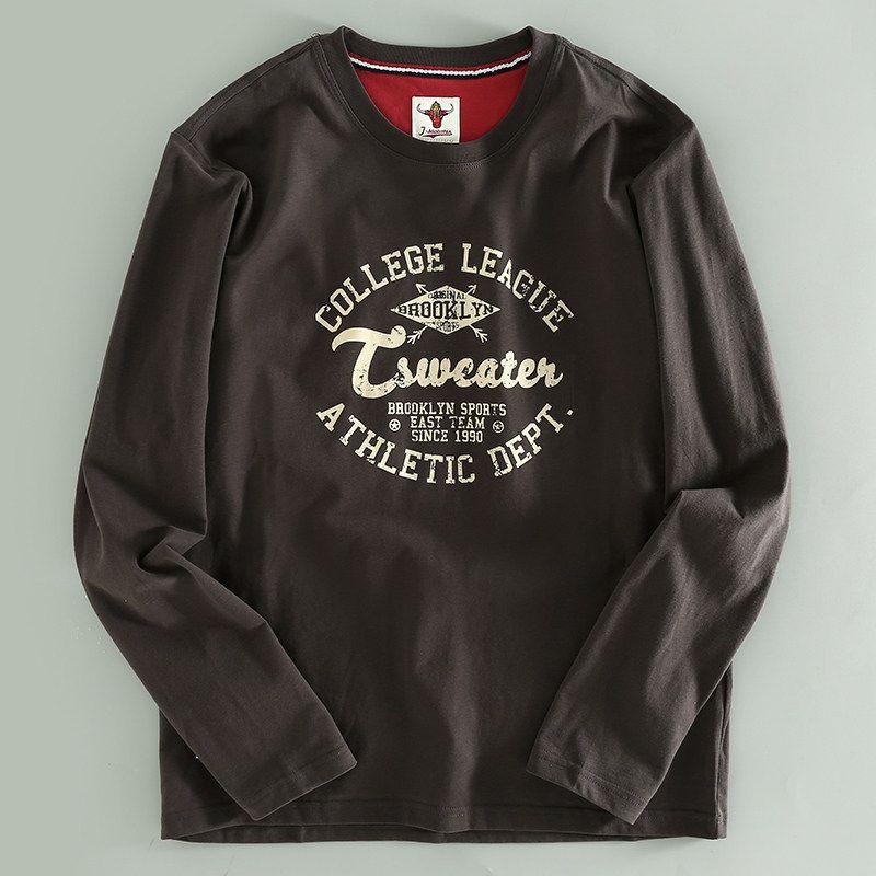 Men's Long-Sleeve T-Shirt with Round Neck, Pullover Style, Printed, Stretchy, Suitable for Spring and Autumn, Export Surplus