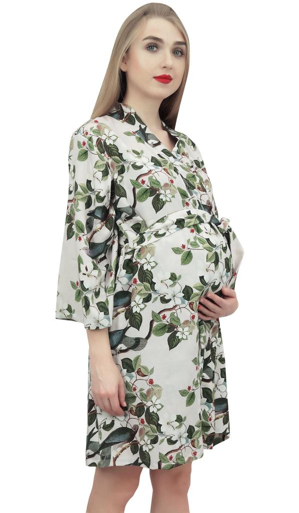 Bimba Moms Printed off-White těhotenský župan s páskem Nursing Sleepwear-10
