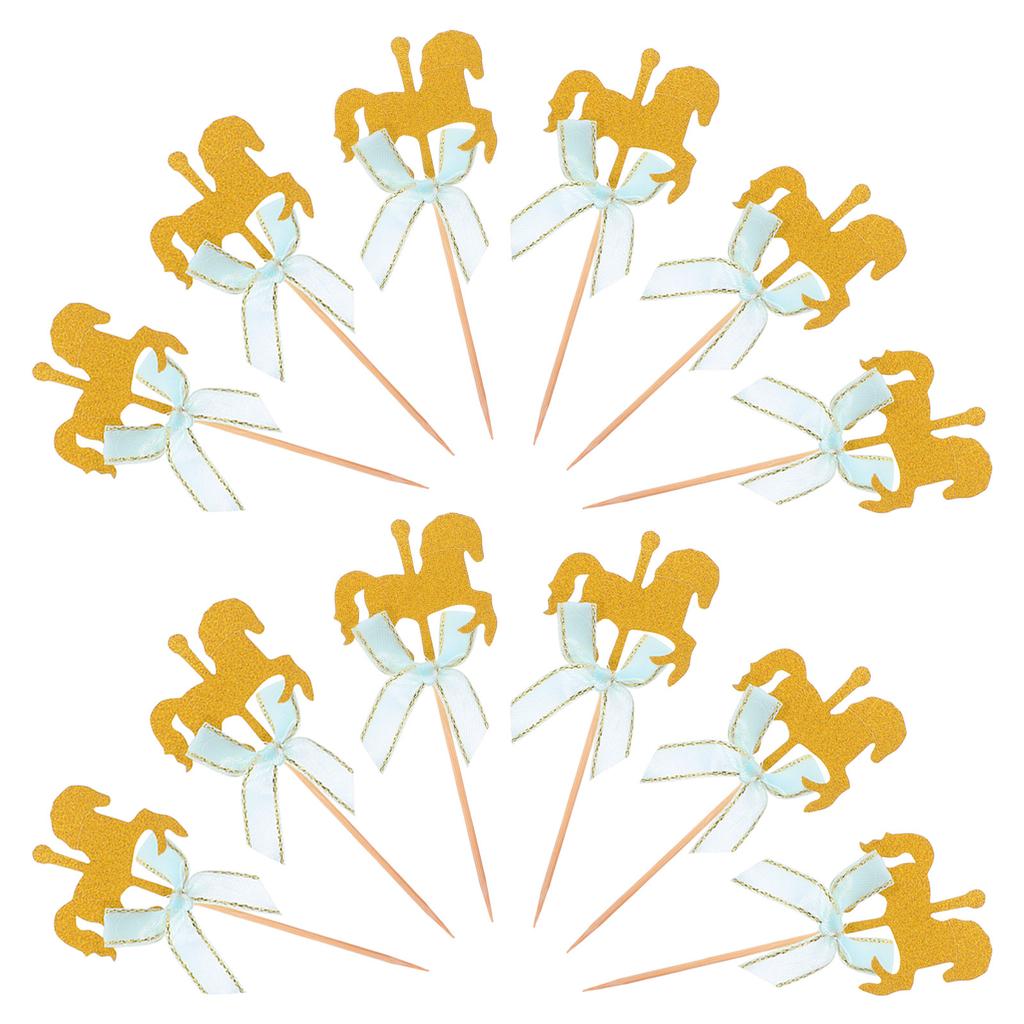 20Pcs Carousel Shape Cake Fruit Picks Cupcake Decoration Birthday Festival Dessert Toppers Party Supplies Blue Bowknot