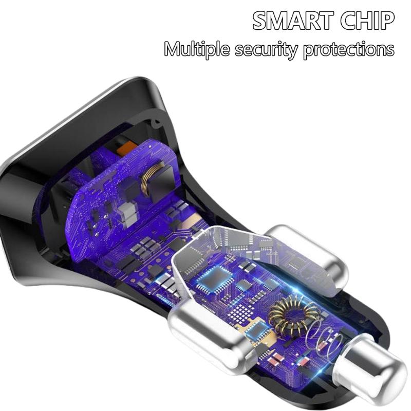 38W Car Charger with USB Type C and Standard USB A Port for 2 Devices Power Supply Support QC3.0 Charge