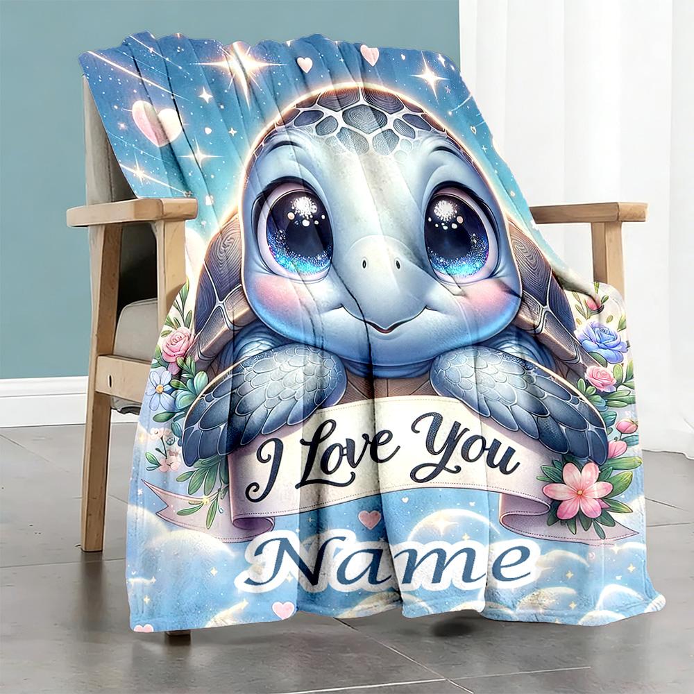 Blue Turtle Customize Text Blanket Cozy Personalized Blanket Durable Comfort Versatile for Bed Bedding Couch Seaside Four Seasons Multipurpose