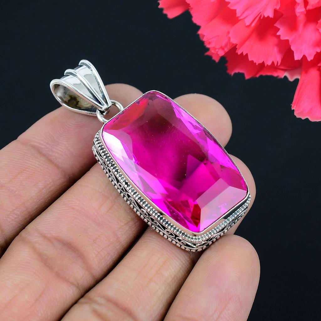 Pandantiv cu piatră prețioasă topaz roz, pandantiv din argint 925 solid, bijuterii, cadou pentru unisex