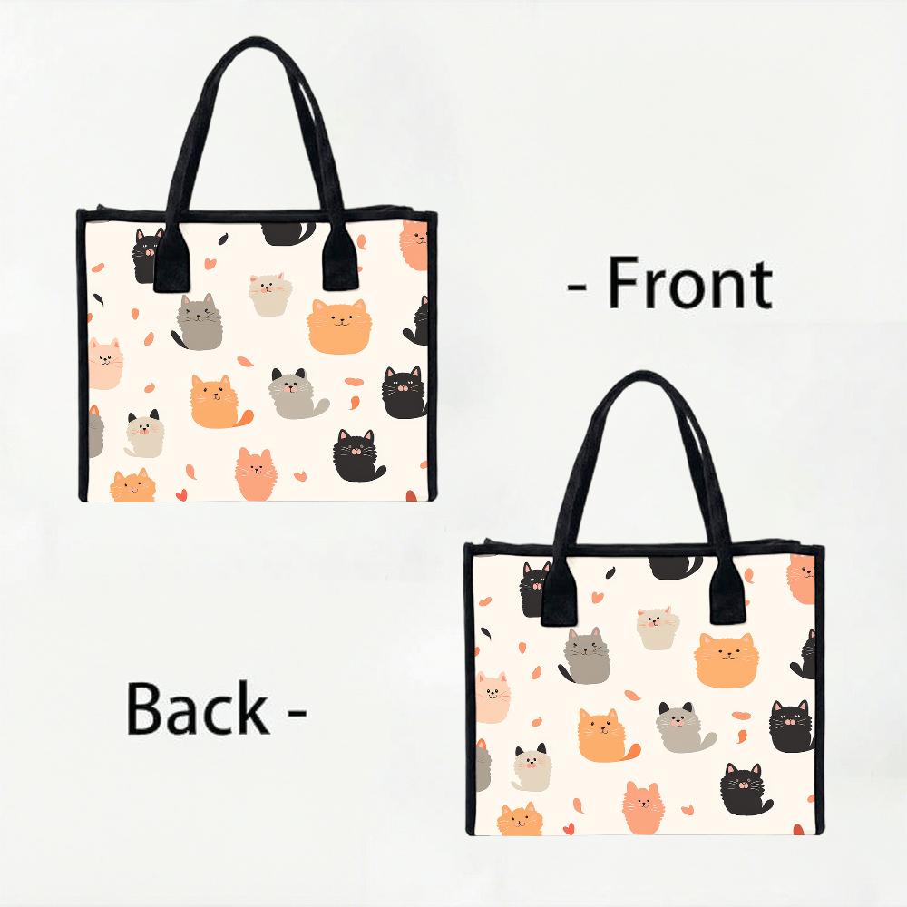 Cute Cat Print Casual Tote Bag Lightweight Portable Shoulder Bag for Daily Use
