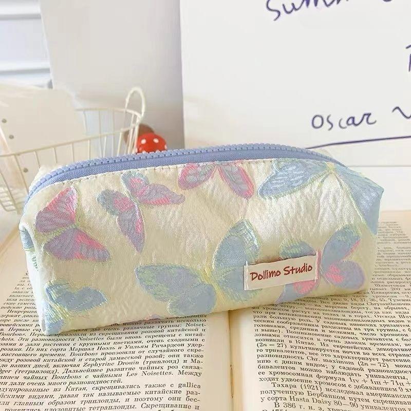 Pencil Case with Embossed Butterfly Design Simple Ins Style High-value Large-capacity Storage Pencil Case