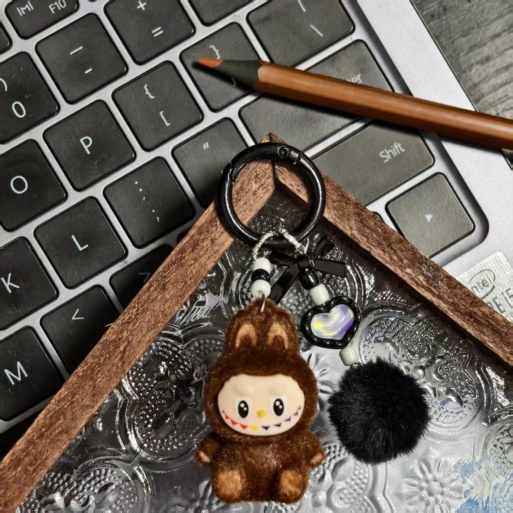 Three-dimensional Flocking Keychain Soft Glue Cute Baby Walking Bag Mobile Phone Pendant Cute Pendant