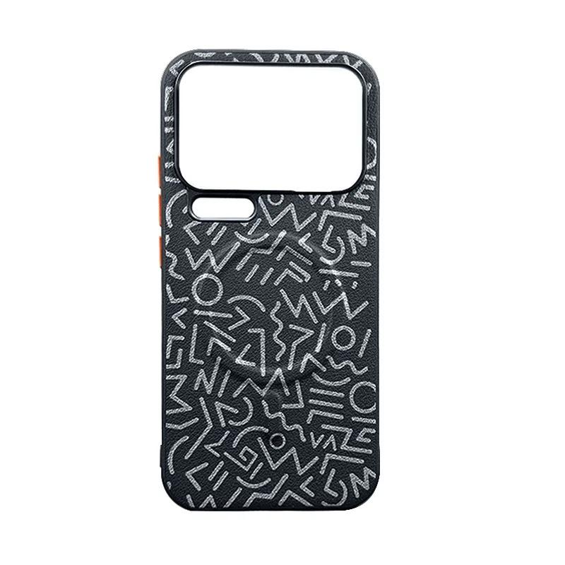 Magnetic Attraction Geometric Graffiti Leather Case for Xiaomi 17 Pro Max Mi17 Pro Metal Independent Button Non-slip Phone Cover