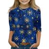 Children's 3/4 Sleeve Tops Casual Christmas Print T Shirt Round Neck Pullover Blouse