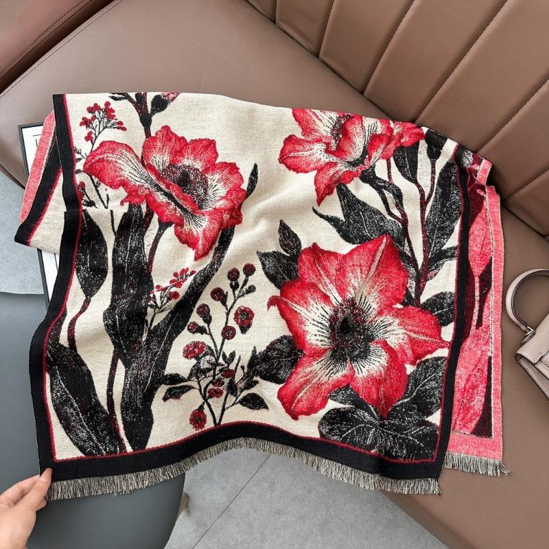 Autumn and winter new flower imitation cashmere scarf women's versatile velvet thickened warm scarf high-end elegant shawl
