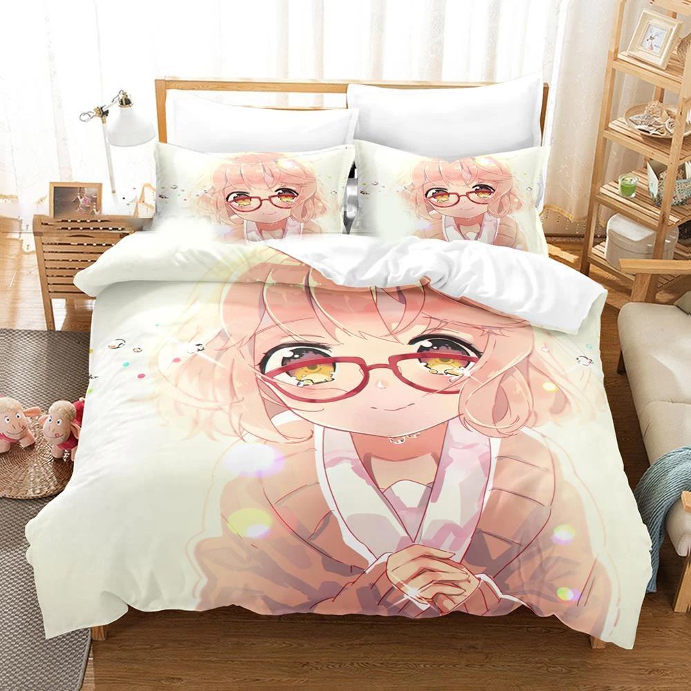 Anime Beyond the Boundary Mirai Kuriyama Bedding Set Boys Girls Twin Queen Size Duvet Cover Bed Kids Adult Home Textileextile