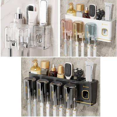 Toothbrush Holders Bathroom Accessories with Toothpaste Dispenser, 2/3/4 Cups Toothbrush Organizer Wall Mounted Bathroom Decor