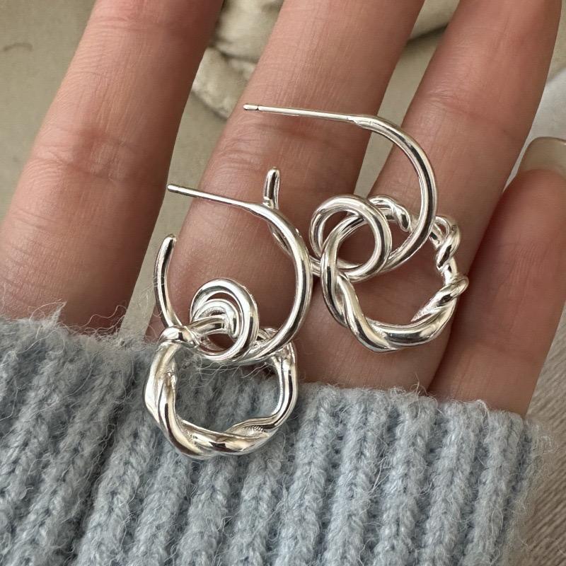 

925 Sterling Silver Vintage Earrings For Women Trendy Simple Twist Round Earring Jewelry Prevent Allergy Party Accessories