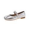 2025 spring and autumn new Korean version of retro versatile Mary Jane shoes flat bottom square head one-word buckle with shallow mouth single shoes w