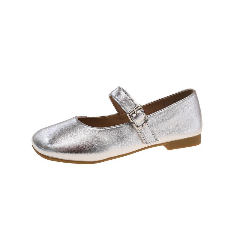 2025 spring and autumn new Korean version of retro versatile Mary Jane shoes flat bottom square head one-word buckle with shallow mouth single shoes w