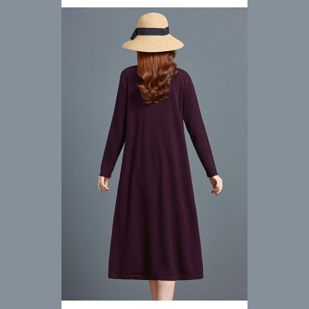 Long Knee-length Knitted Dress for Women In Autumn and Winter Solid Color Loose Plus-size Sweater Dress Half Turtleneck Sweater A-line Dress